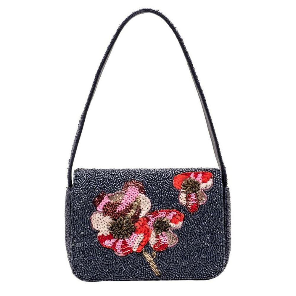 Frances Valentine Tini Beaded Shoulder Bag, Navy